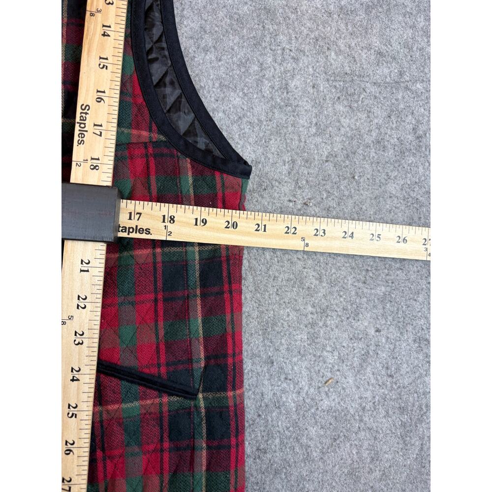 Vintage 90s Orvis Tartan Plaid Quilted Vest Womens L Red Black Flannel Outdoor - Picture 5 of 6